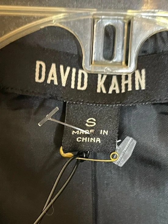 David Kahn Black Tweed Jacket Faux Leather Sleeves & Gold Stud Hardware Sz S - Picture 3 of 7